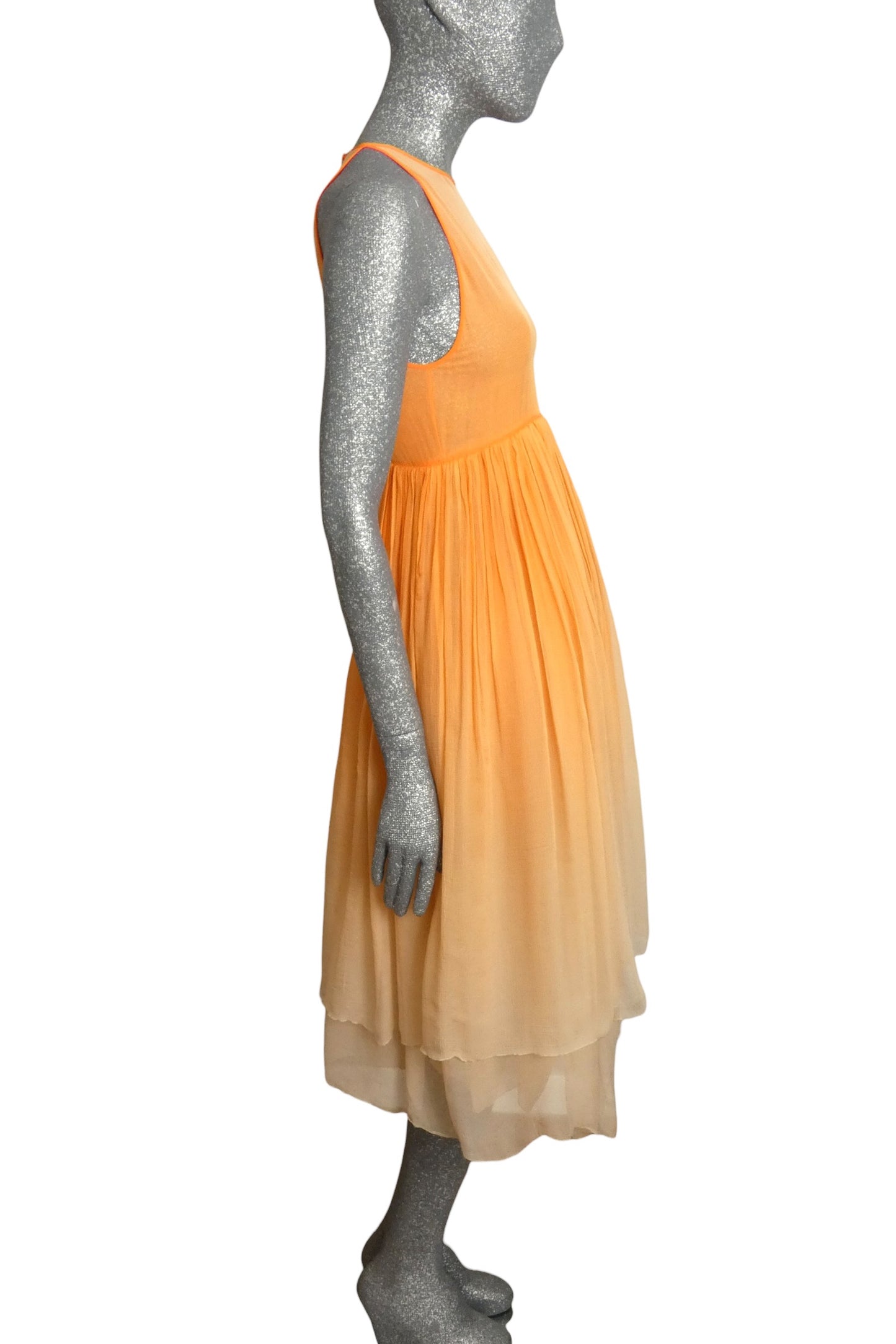 PIERRE CARDIN -  1995 Orange Ombre Chiffon Dress, Size-2