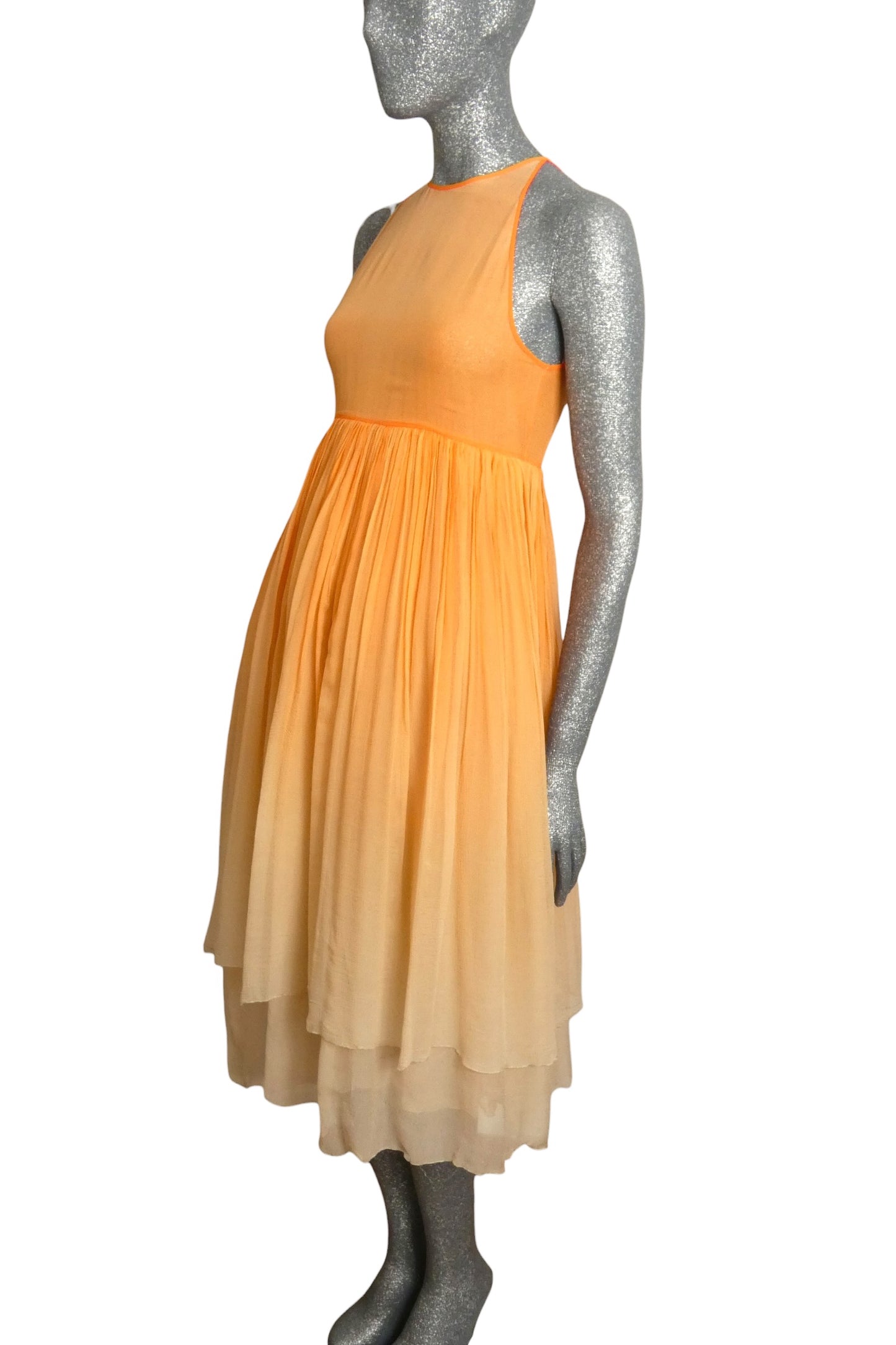 PIERRE CARDIN -  1995 Orange Ombre Chiffon Dress, Size-2