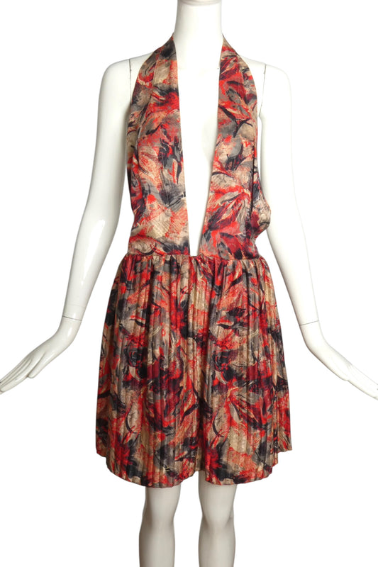 1980 Haute Couture Pleated Silk Dress, Size 4