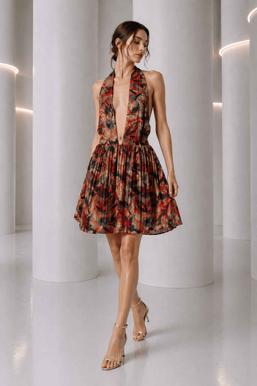 1980 Haute Couture Pleated Silk Dress, Size 4