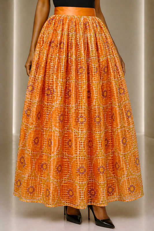 2000 Orange Painted Raffia Ballgown Skirt, Size 4