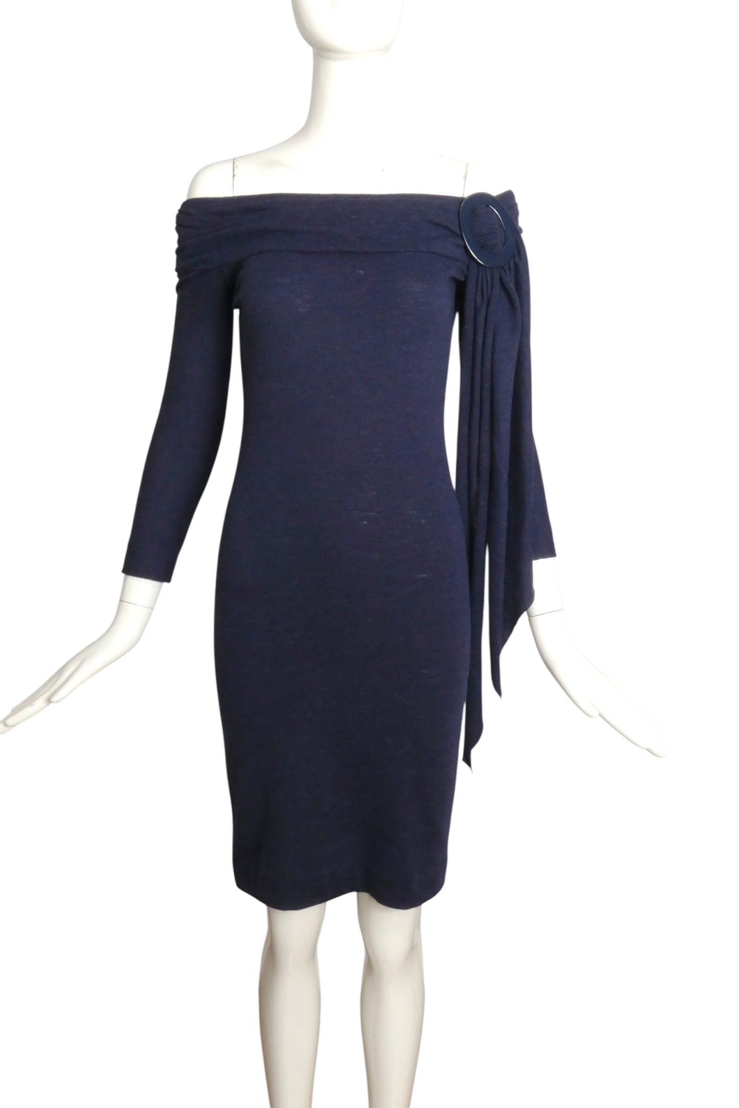 1989 Haute Couture Navy Wool Knit Dress, Size-2