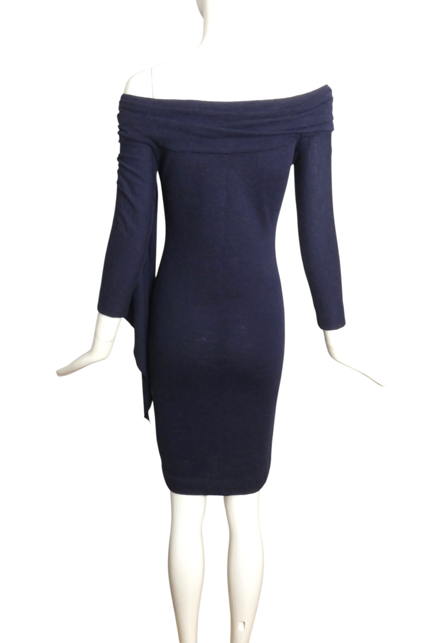 1989 Haute Couture Navy Wool Knit Dress, Size-2