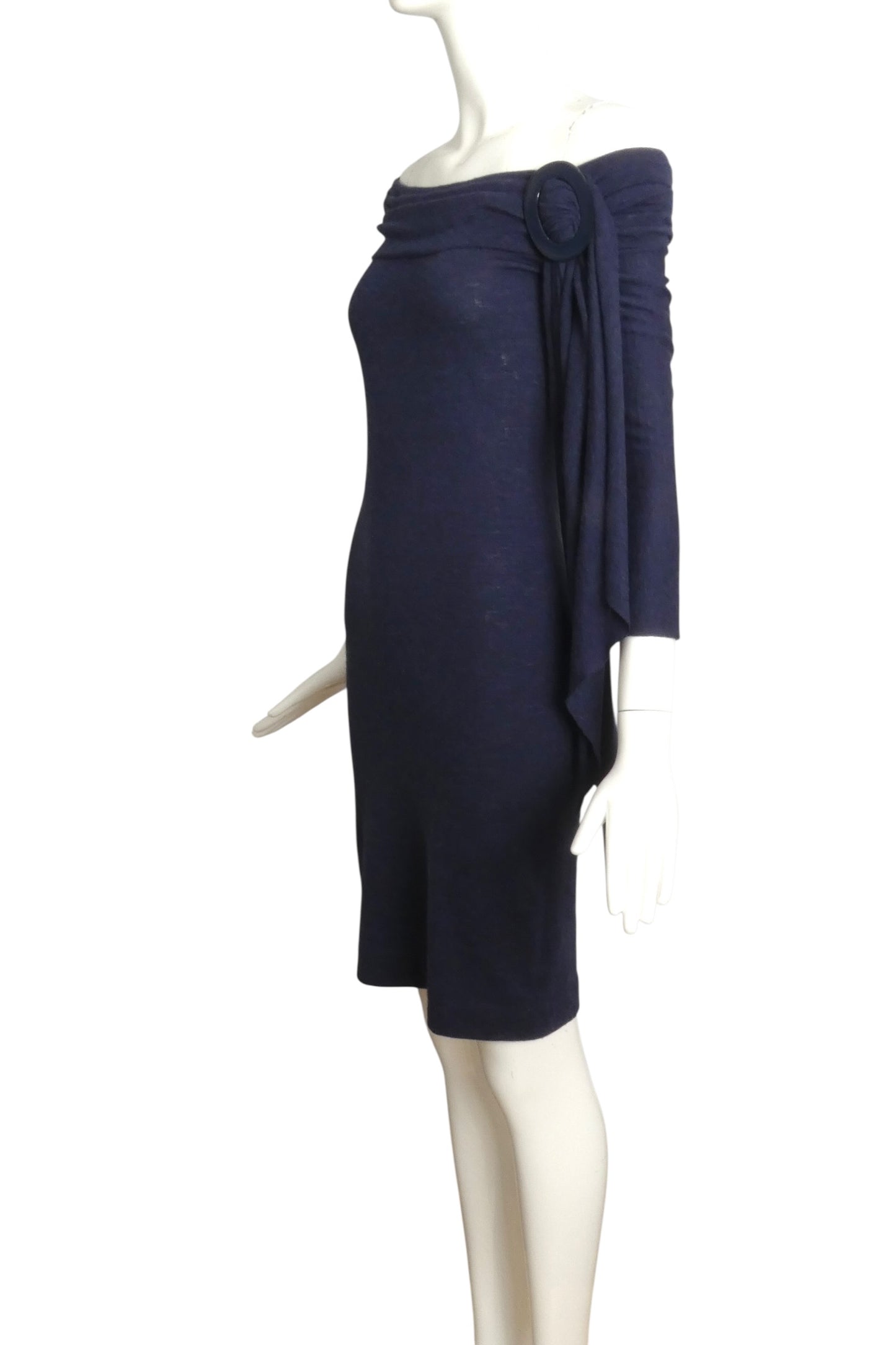 1989 Haute Couture Navy Wool Knit Dress, Size-2