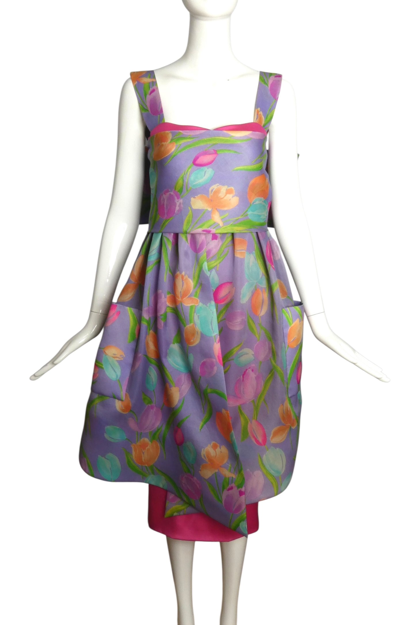 1989 Haute Couture Floral Print Gazar Dress, Size 6
