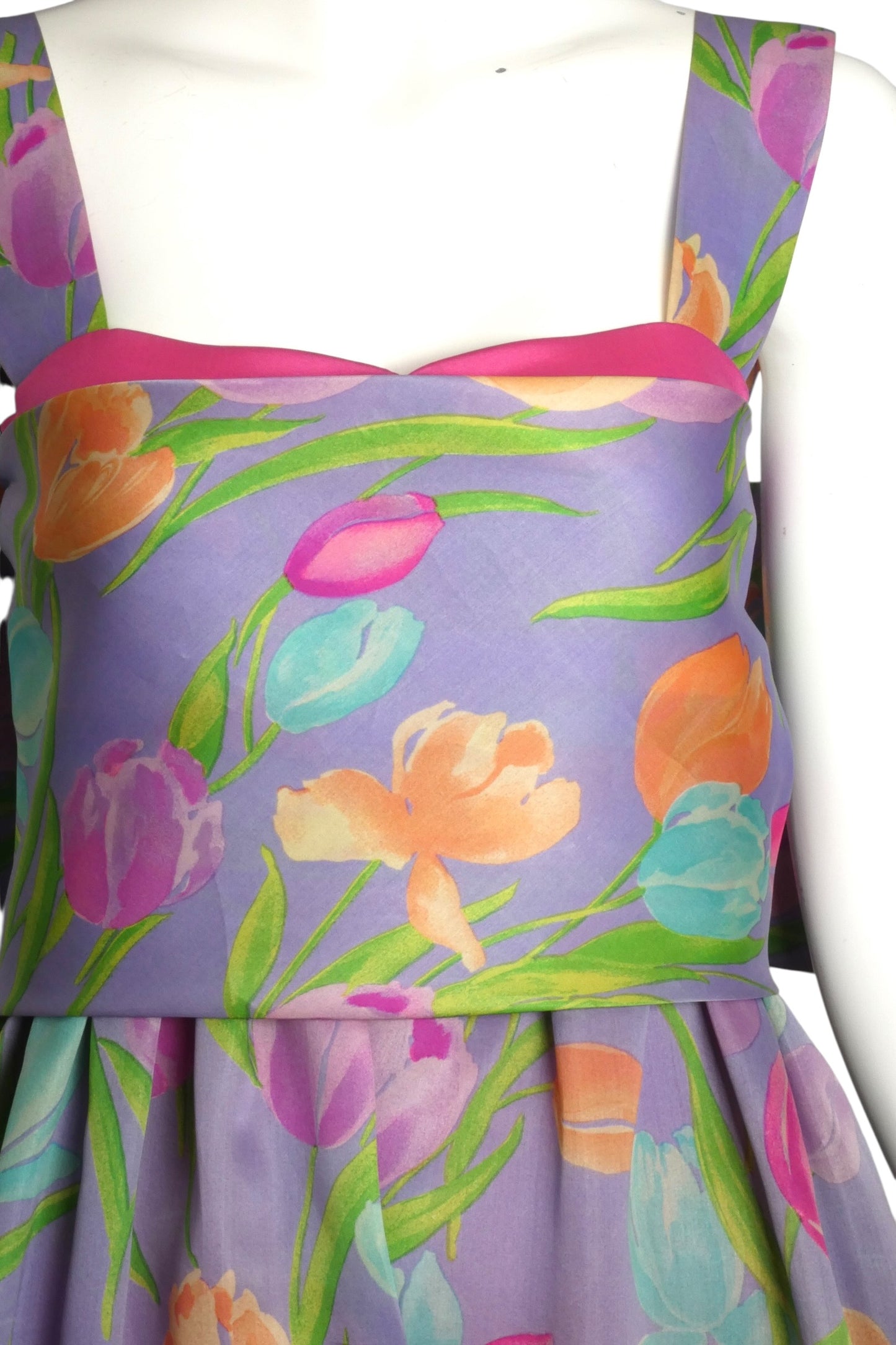 1989 Haute Couture Floral Print Gazar Dress, Size 6