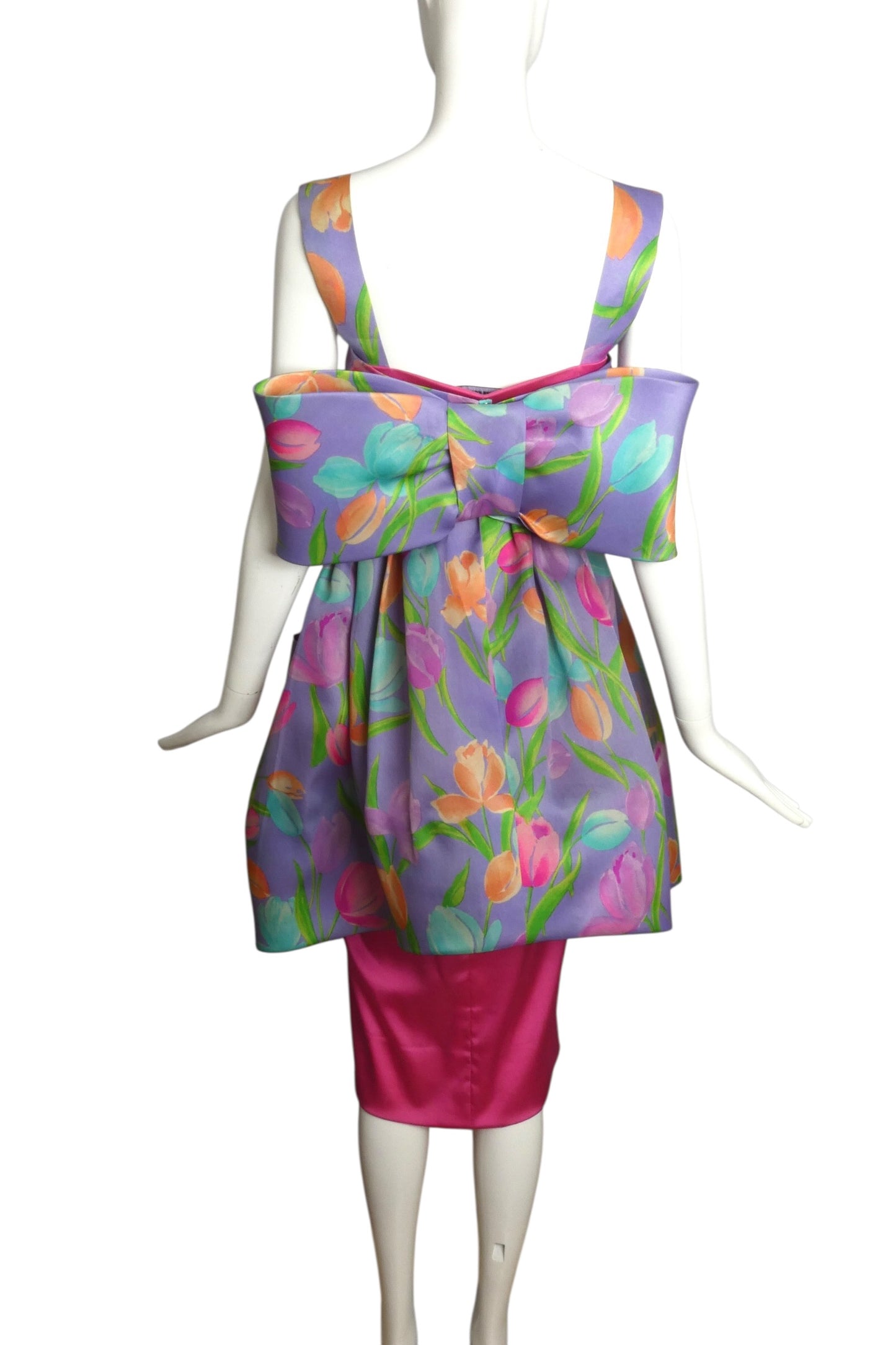 1989 Haute Couture Floral Print Gazar Dress, Size 6