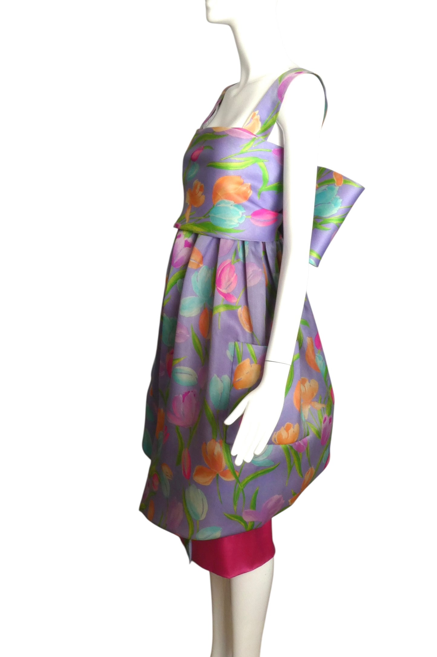 1989 Haute Couture Floral Print Gazar Dress, Size 6