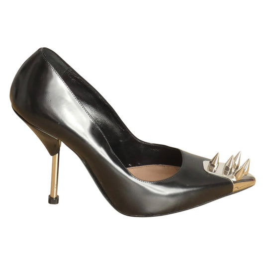 Punk Stud Leather Pumps, Size 35