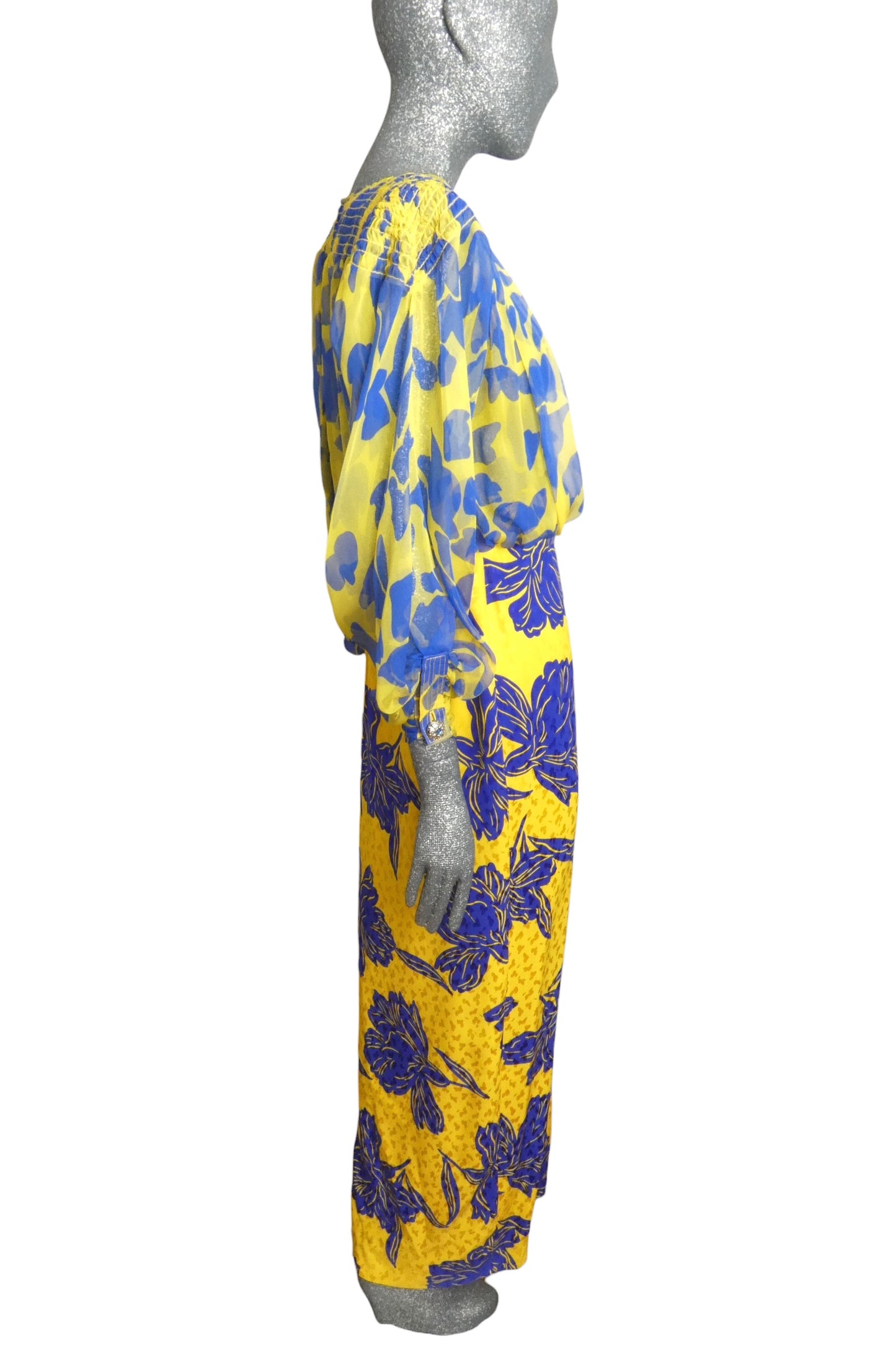 1980s Silk Jacquard & Chiffon Gown, Size 6