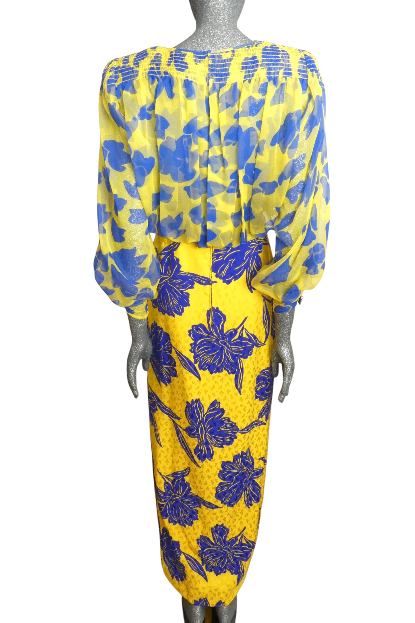 1980s Silk Jacquard & Chiffon Gown, Size 6