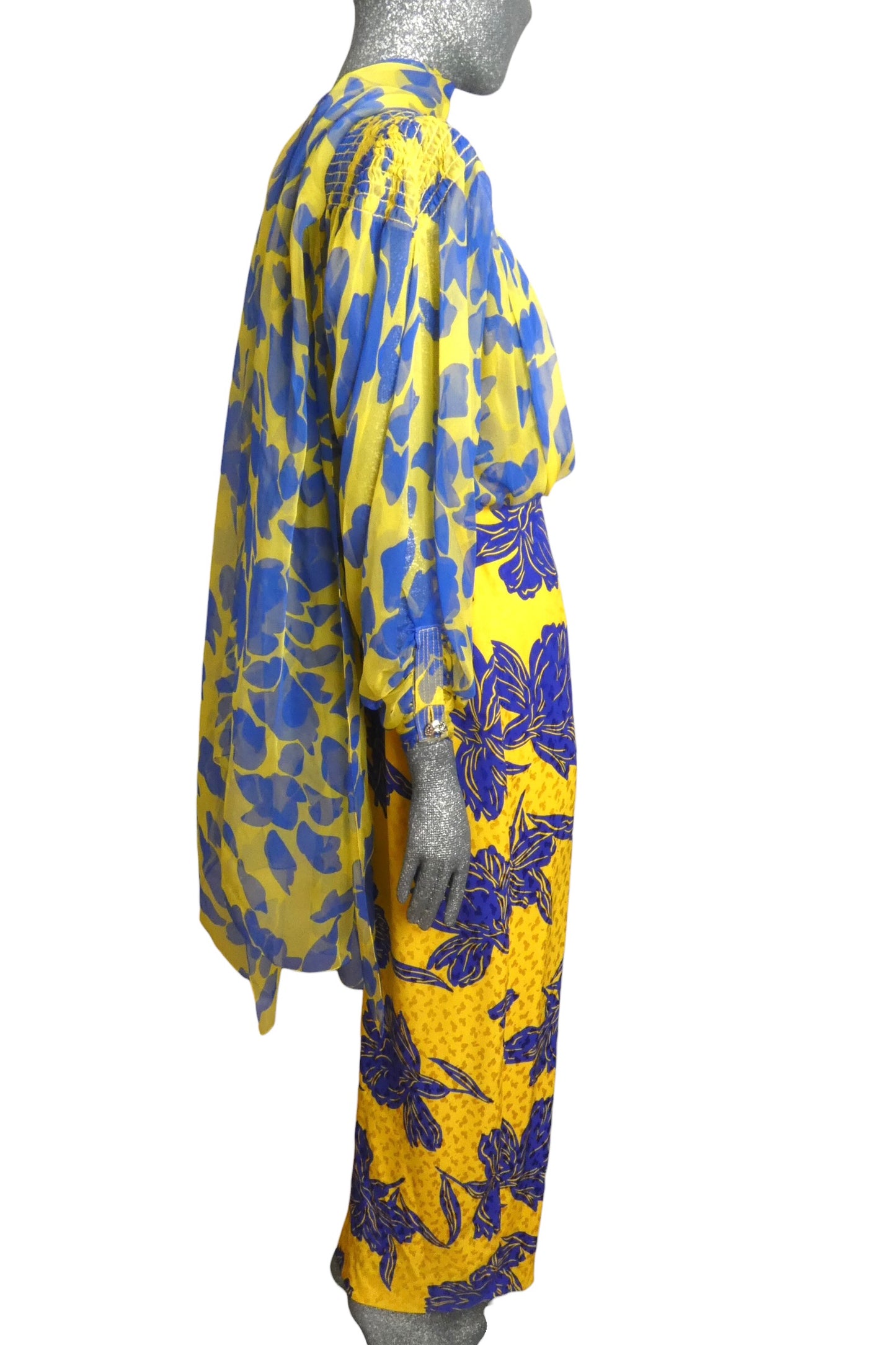 1980s Silk Jacquard & Chiffon Gown, Size 6