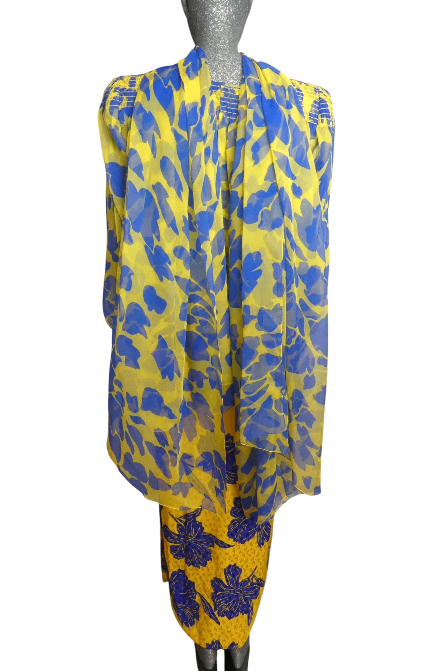 1980s Silk Jacquard & Chiffon Gown, Size 6