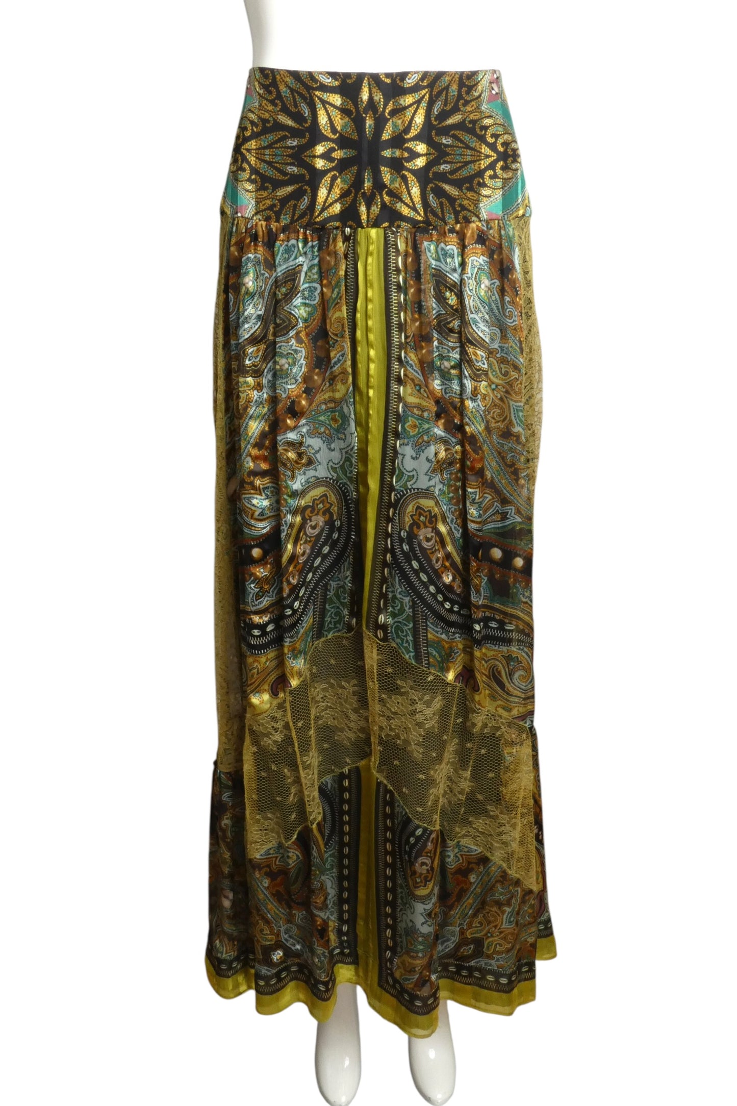 Printed Silk & Lace Maxi Skirt, Size-12