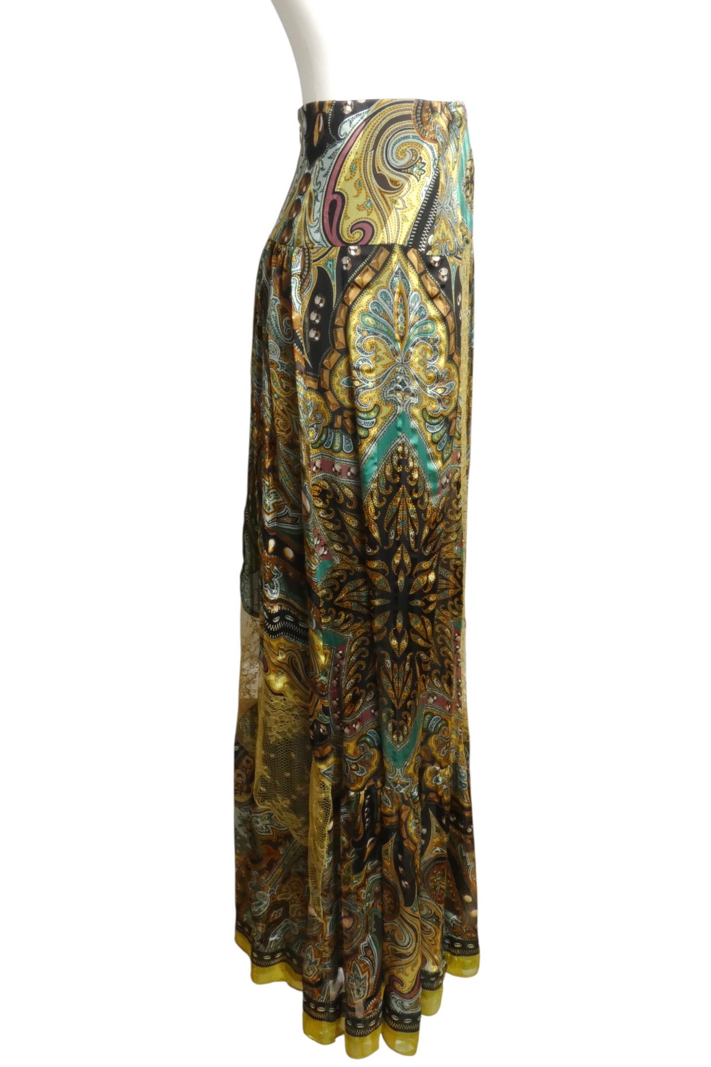 Printed Silk & Lace Maxi Skirt, Size-12