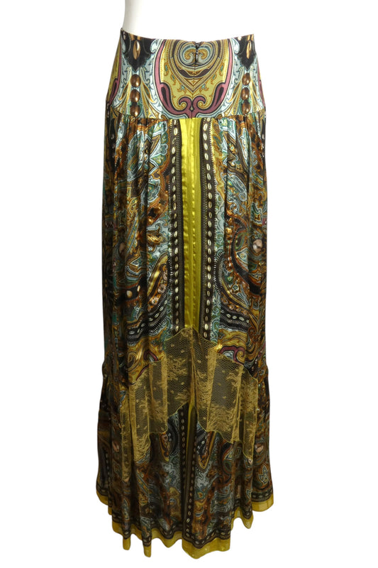 Printed Silk & Lace Maxi Skirt, Size-12