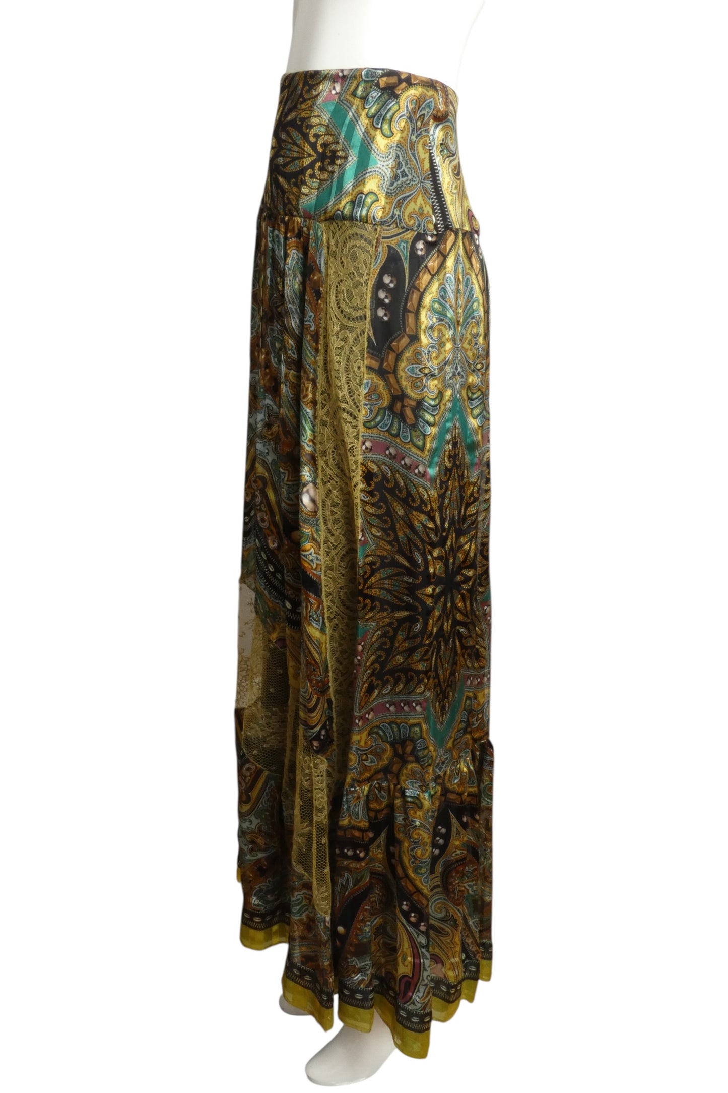 Printed Silk & Lace Maxi Skirt, Size-12