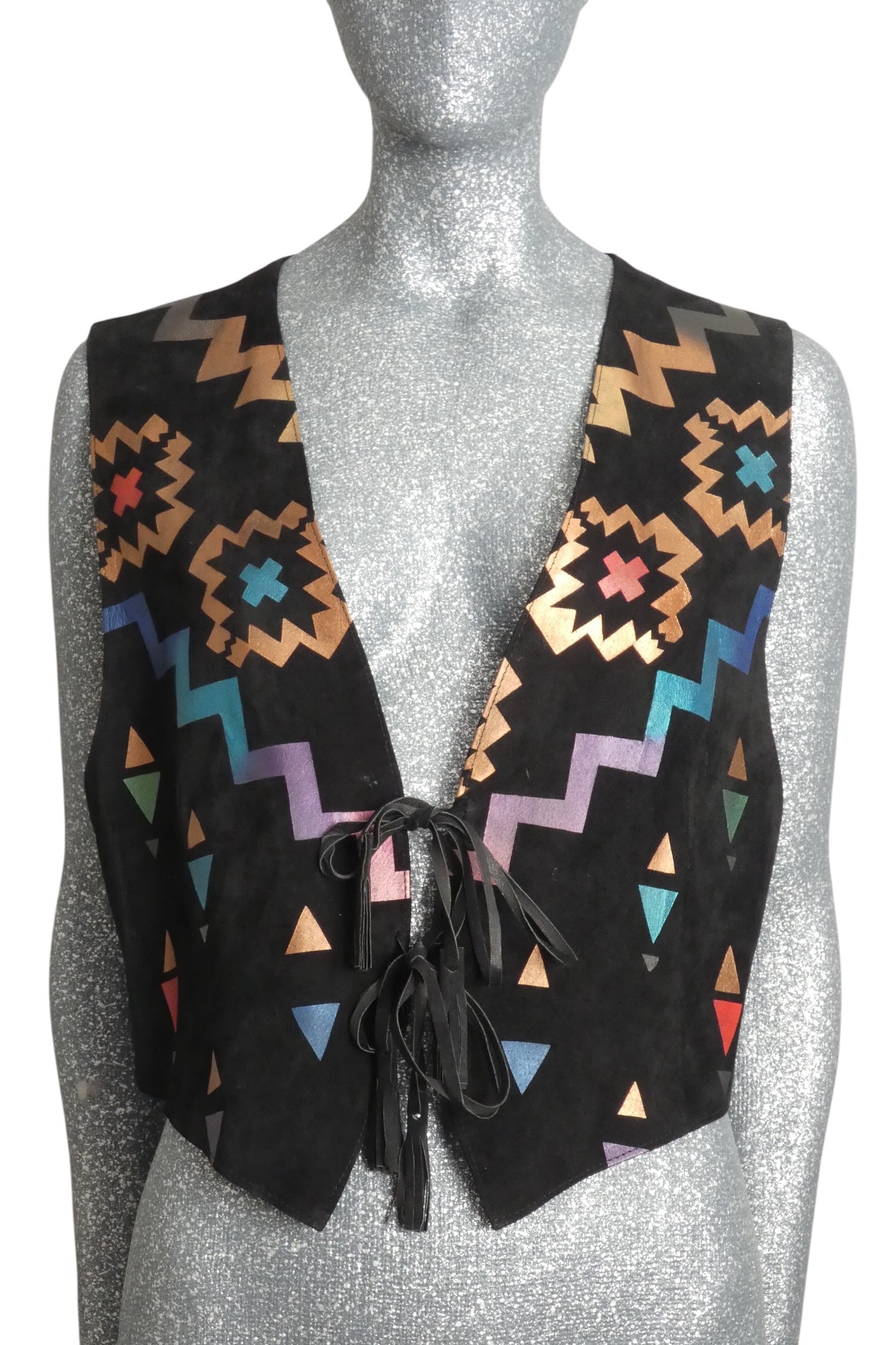 1980s Printed Suede Vest, Size 8