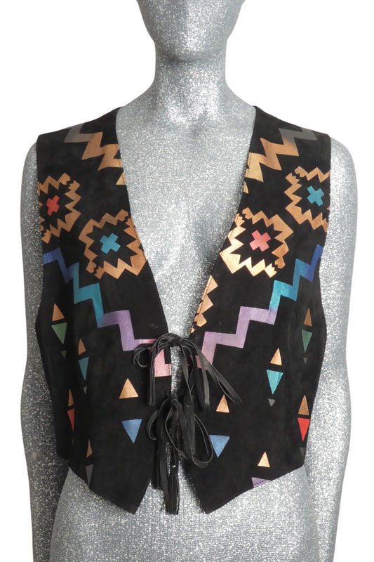 1980s Printed Suede Vest, Size 8