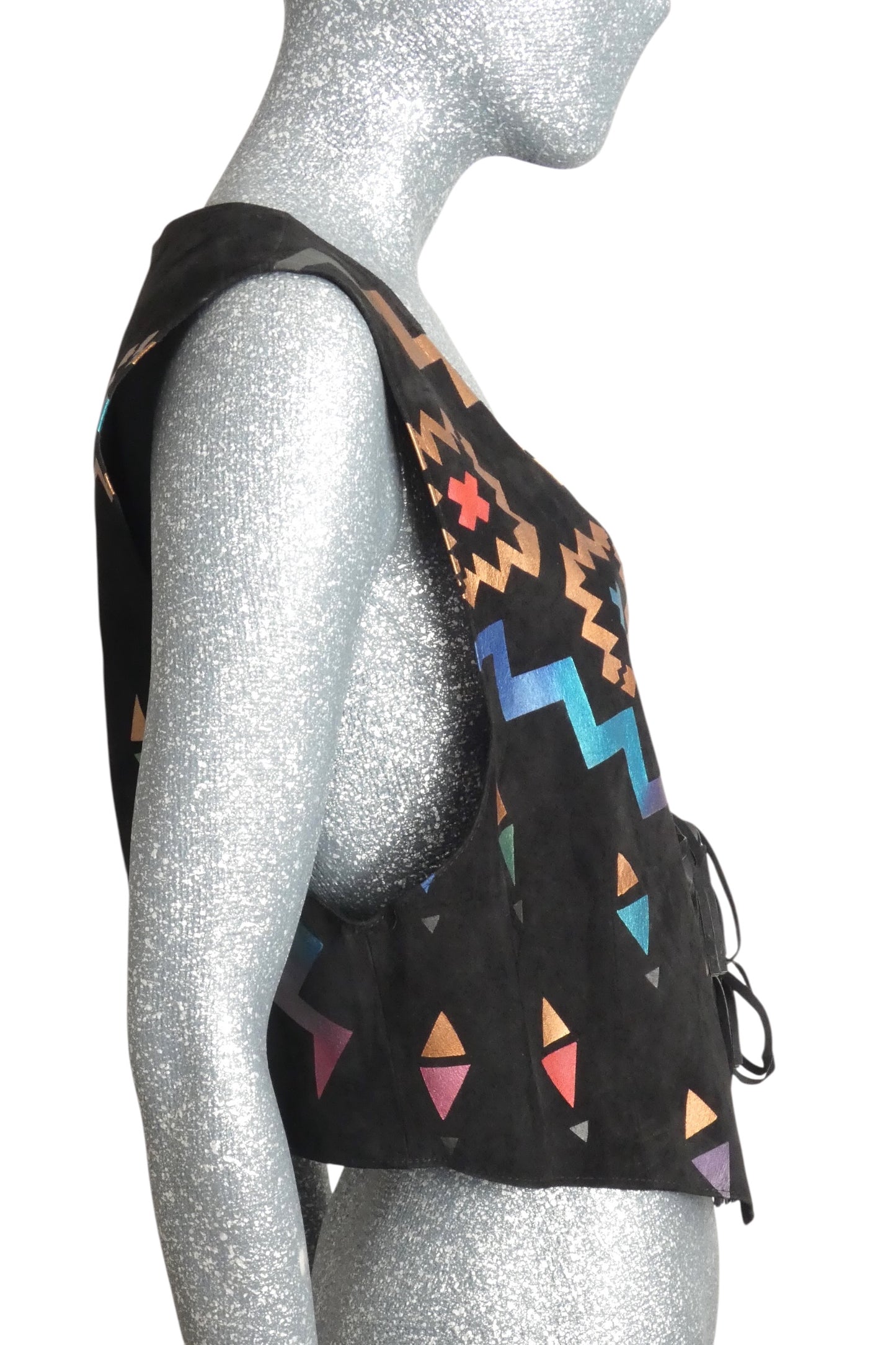 1980s Printed Suede Vest, Size 8