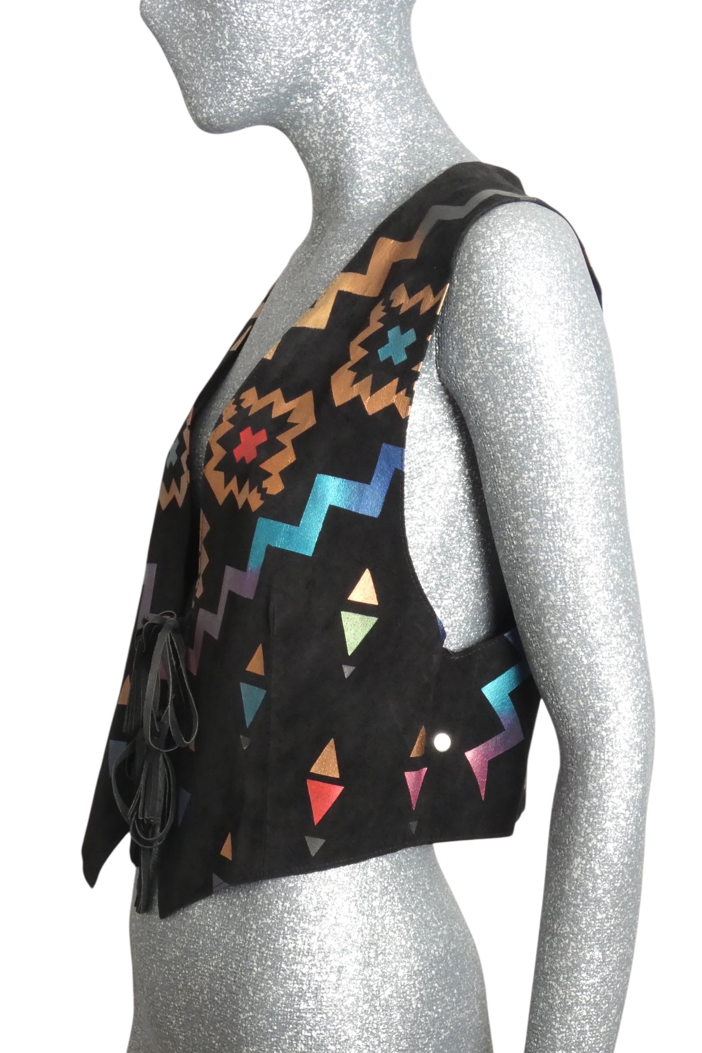 1980s Printed Suede Vest, Size 8