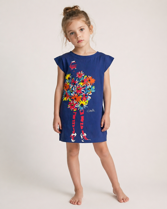 Graphic Print Cotton Knit Dress, Size-5A