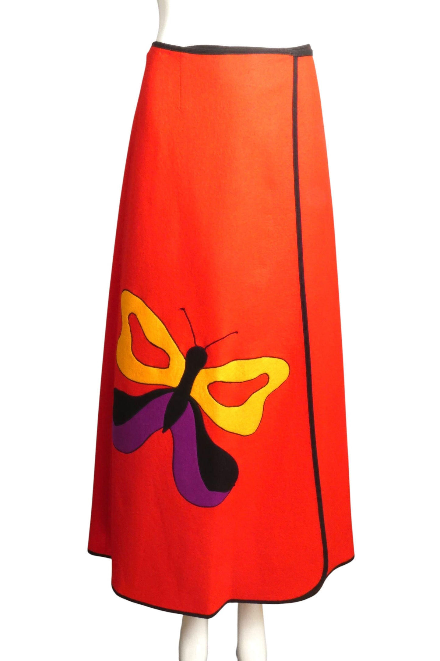 1970s Wool Felt Butterfly Maxi Skirt, Size-2