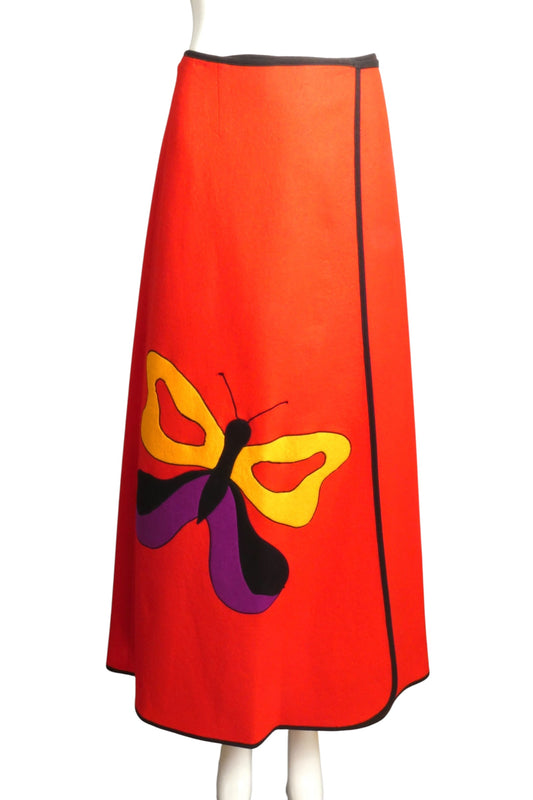 1970s Wool Felt Butterfly Maxi Skirt, Size-2
