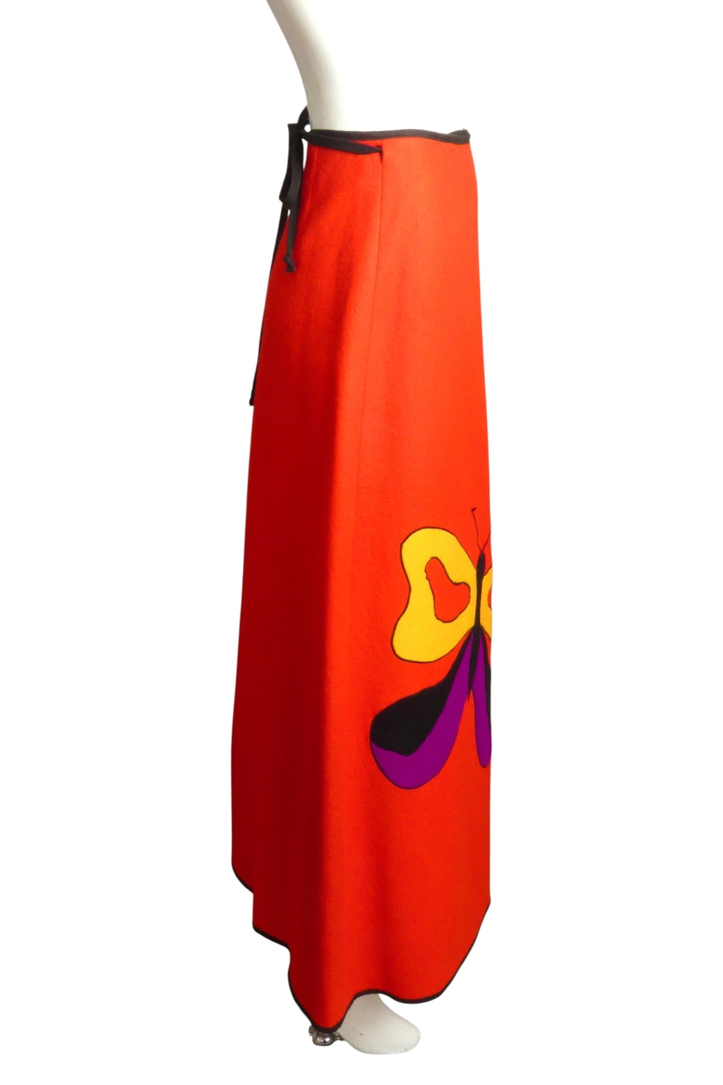 1970s Wool Felt Butterfly Maxi Skirt, Size-2