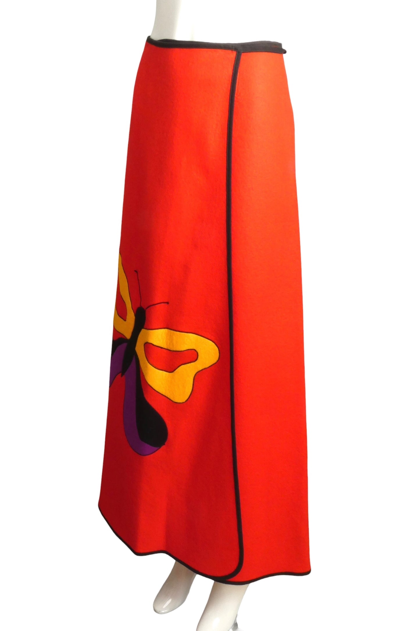 1970s Wool Felt Butterfly Maxi Skirt, Size-2
