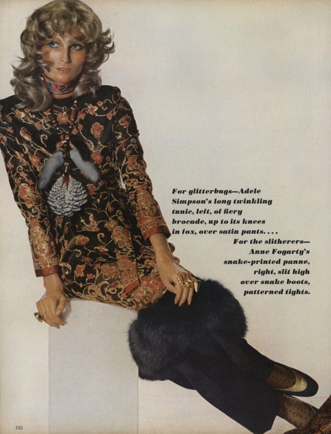 1970 Brocade & Fox Fur Evening Gown, Size-10