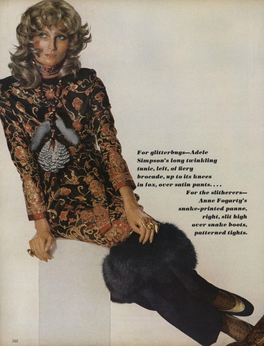 1970 Brocade & Fox Fur Evening Gown, Size-10