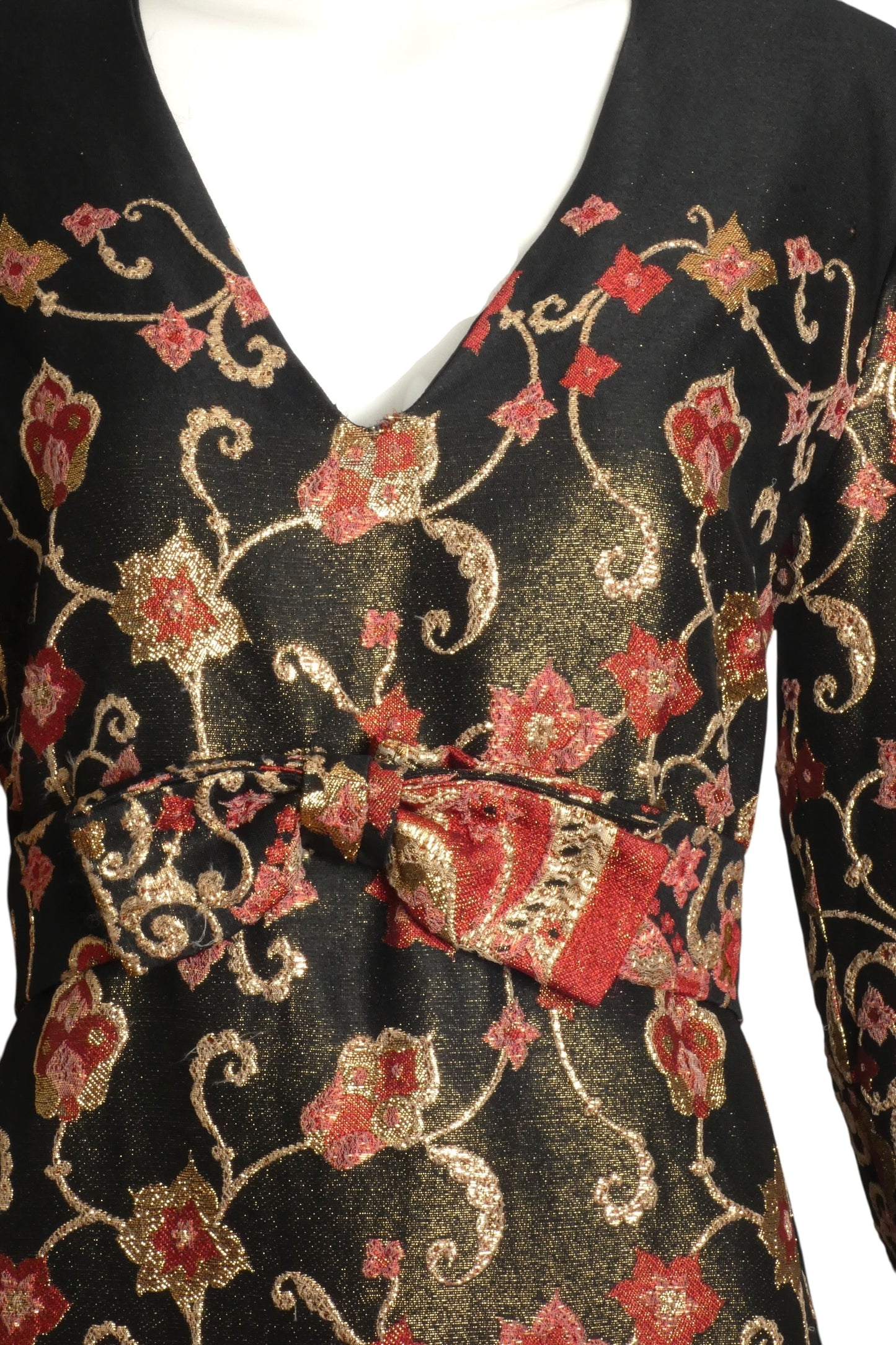 1970 Brocade & Fox Fur Evening Gown, Size-10