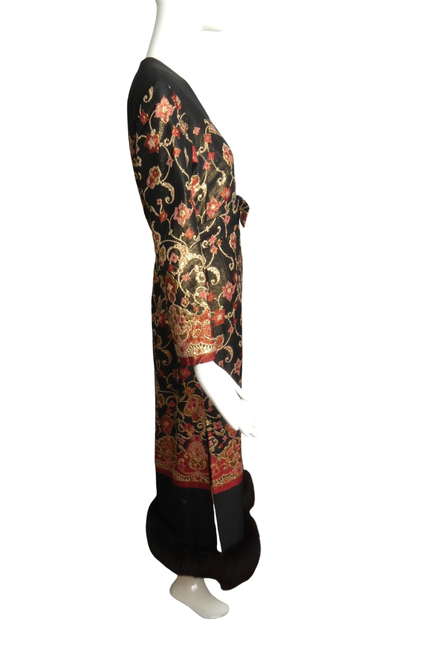 1970 Brocade & Fox Fur Evening Gown, Size-10