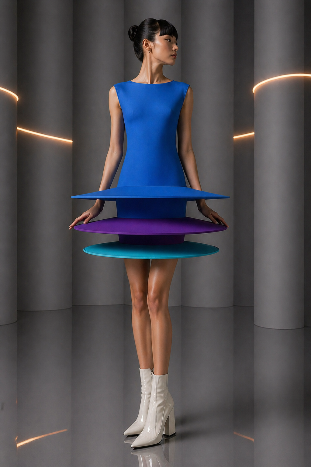 2012 Blue Tiered Knit Hoop Dress, Size-6