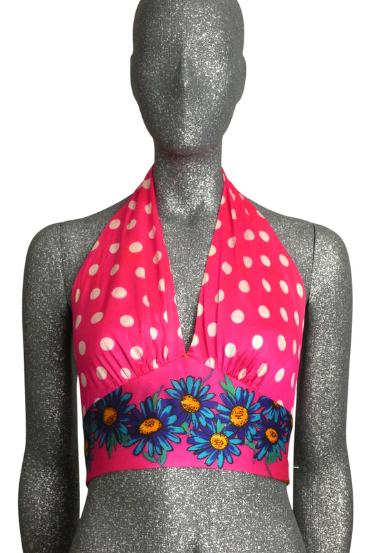 1970s Printed Knit Halter Top, Size 4