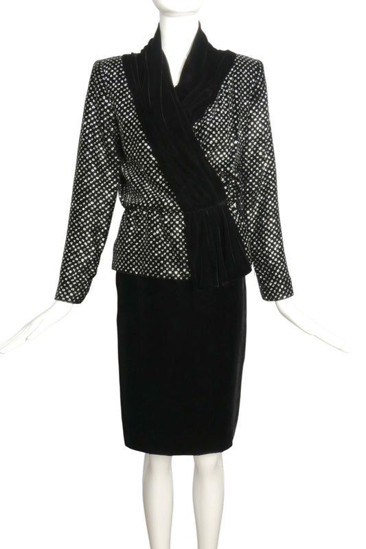 1980s Velvet Glitter Dot Cocktail Suit, Size-6