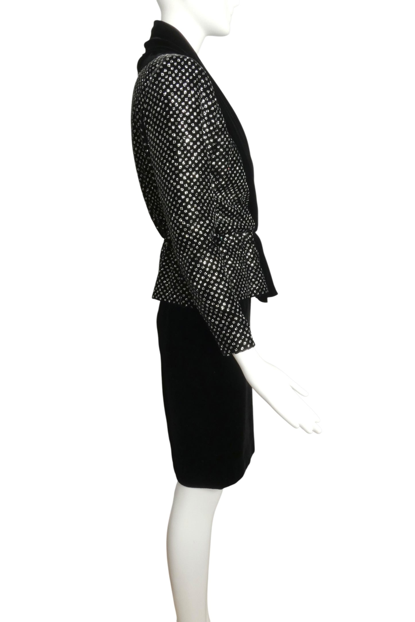 1980s Velvet Glitter Dot Cocktail Suit, Size-6