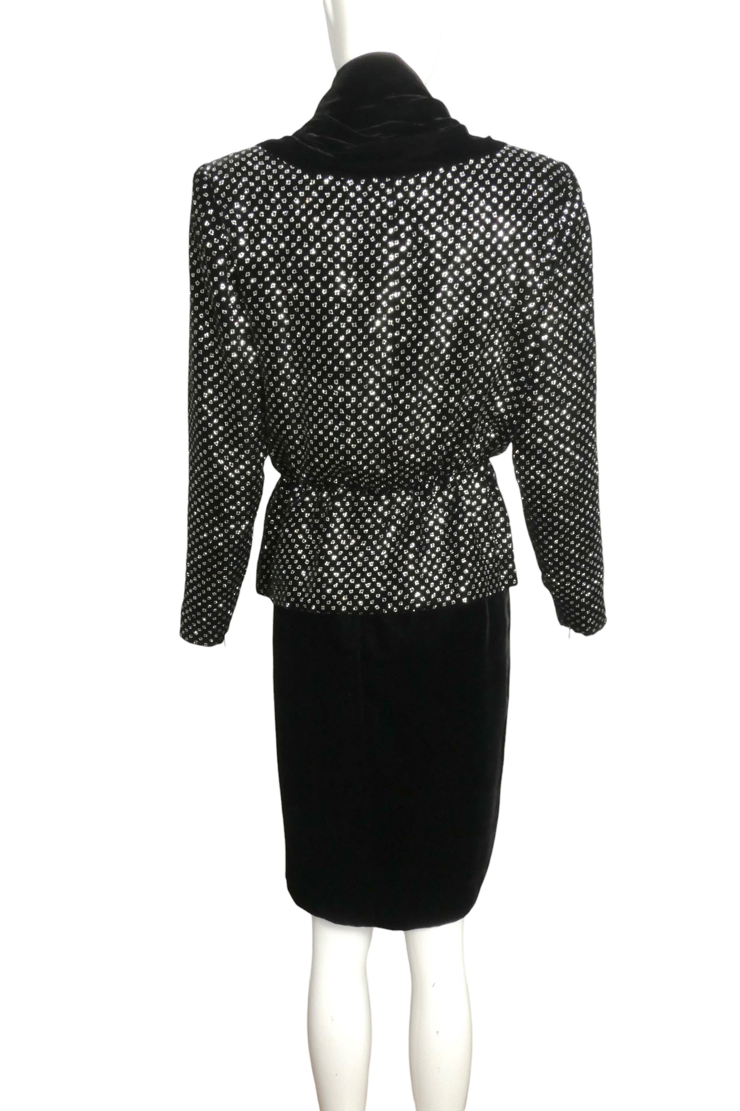 1980s Velvet Glitter Dot Cocktail Suit, Size-6