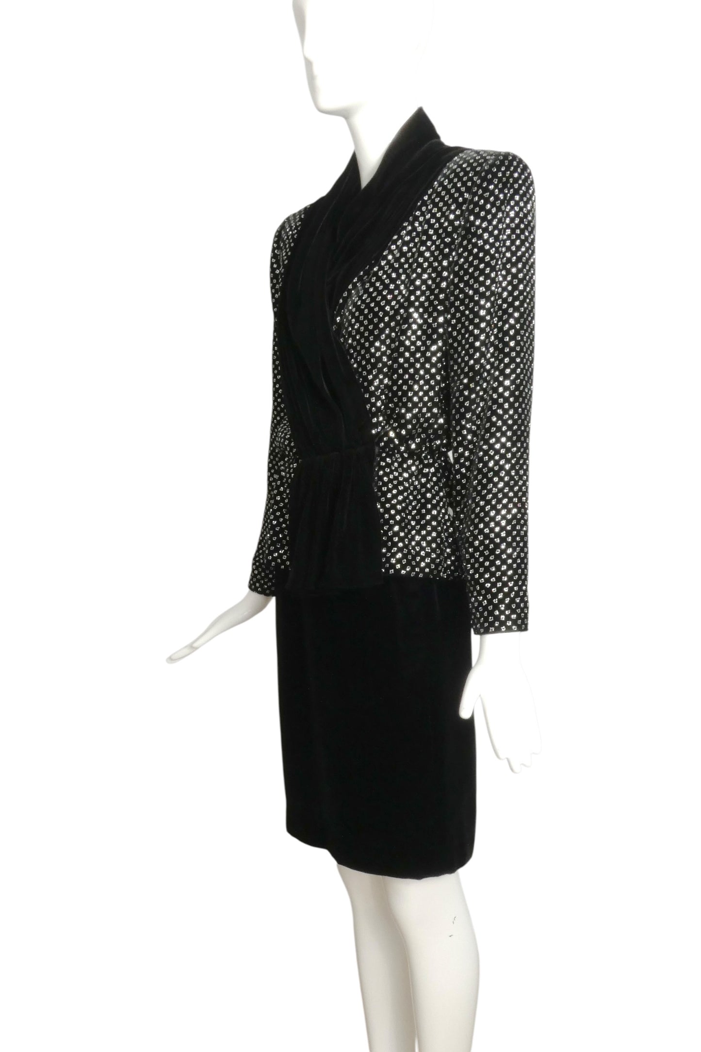 1980s Velvet Glitter Dot Cocktail Suit, Size-6