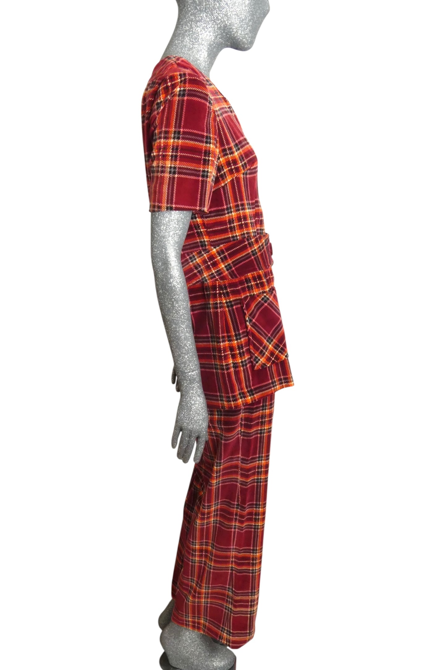 1970s Plaid Velvet Pantsuit, Size 2