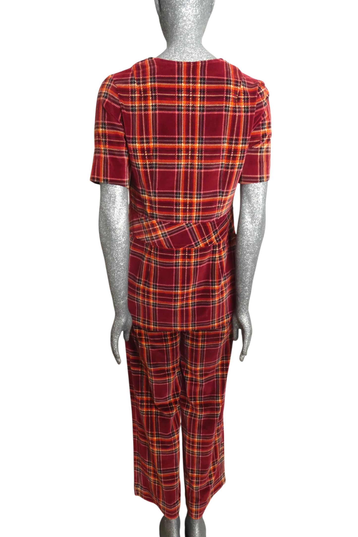 1970s Plaid Velvet Pantsuit, Size 2