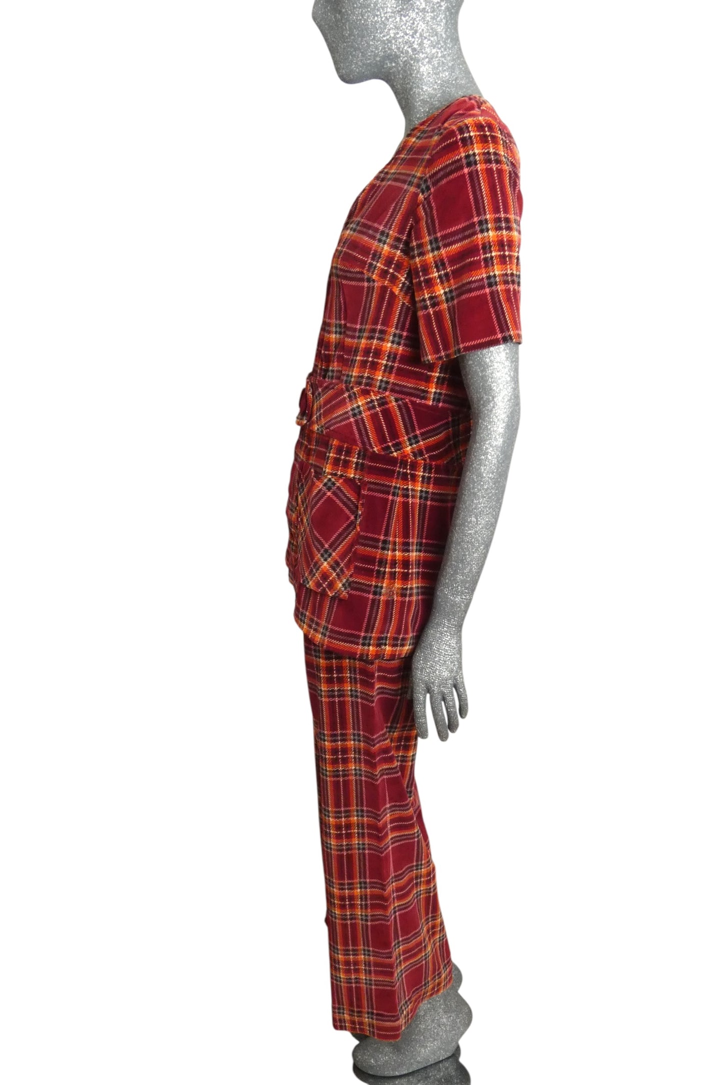 1970s Plaid Velvet Pantsuit, Size 2