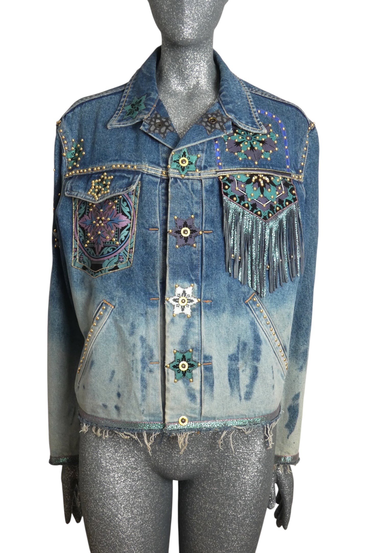 1980s Painted & Studded Denim Jacket, Size 8