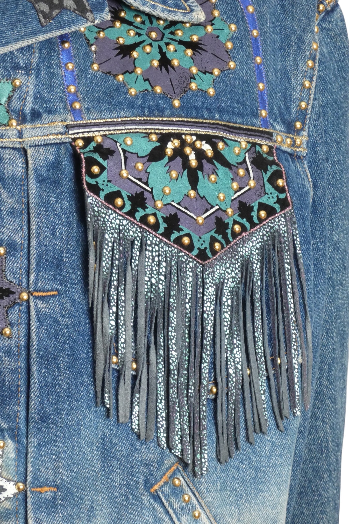 1980s Painted & Studded Denim Jacket, Size 8