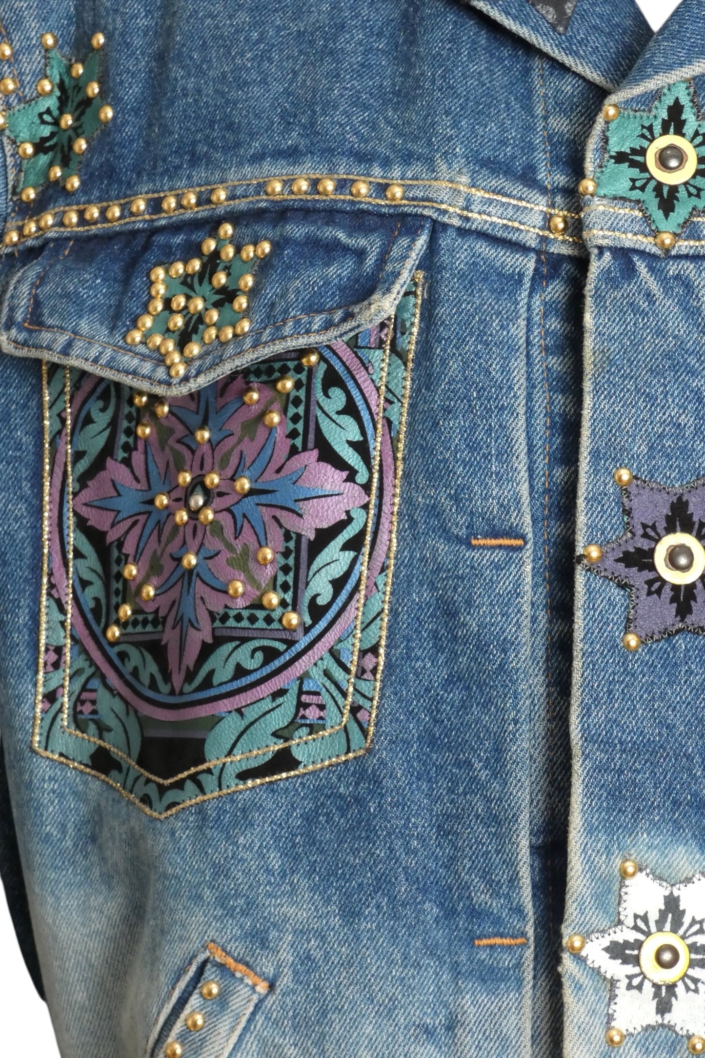 1980s Painted & Studded Denim Jacket, Size 8