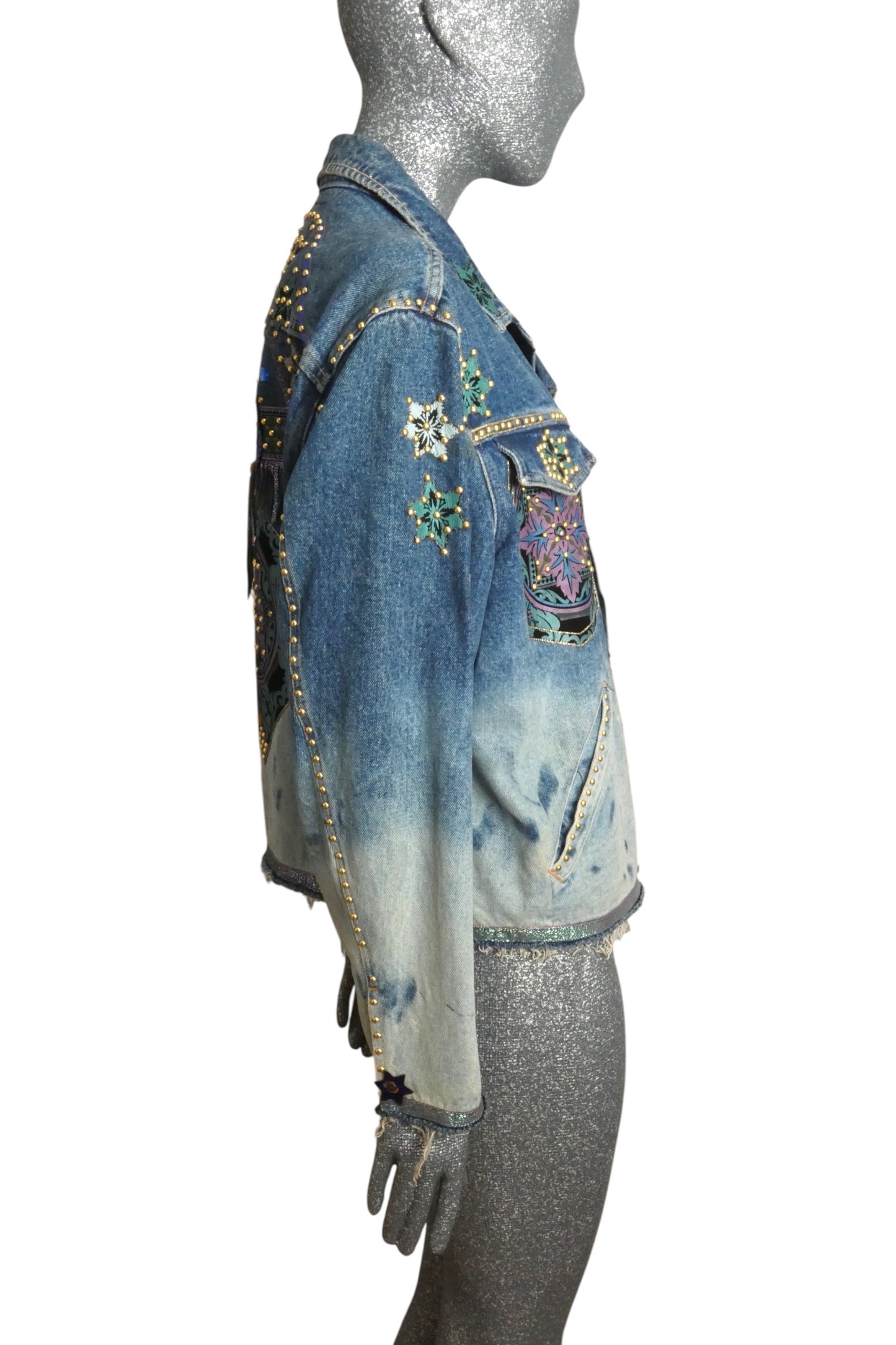 1980s Painted & Studded Denim Jacket, Size 8