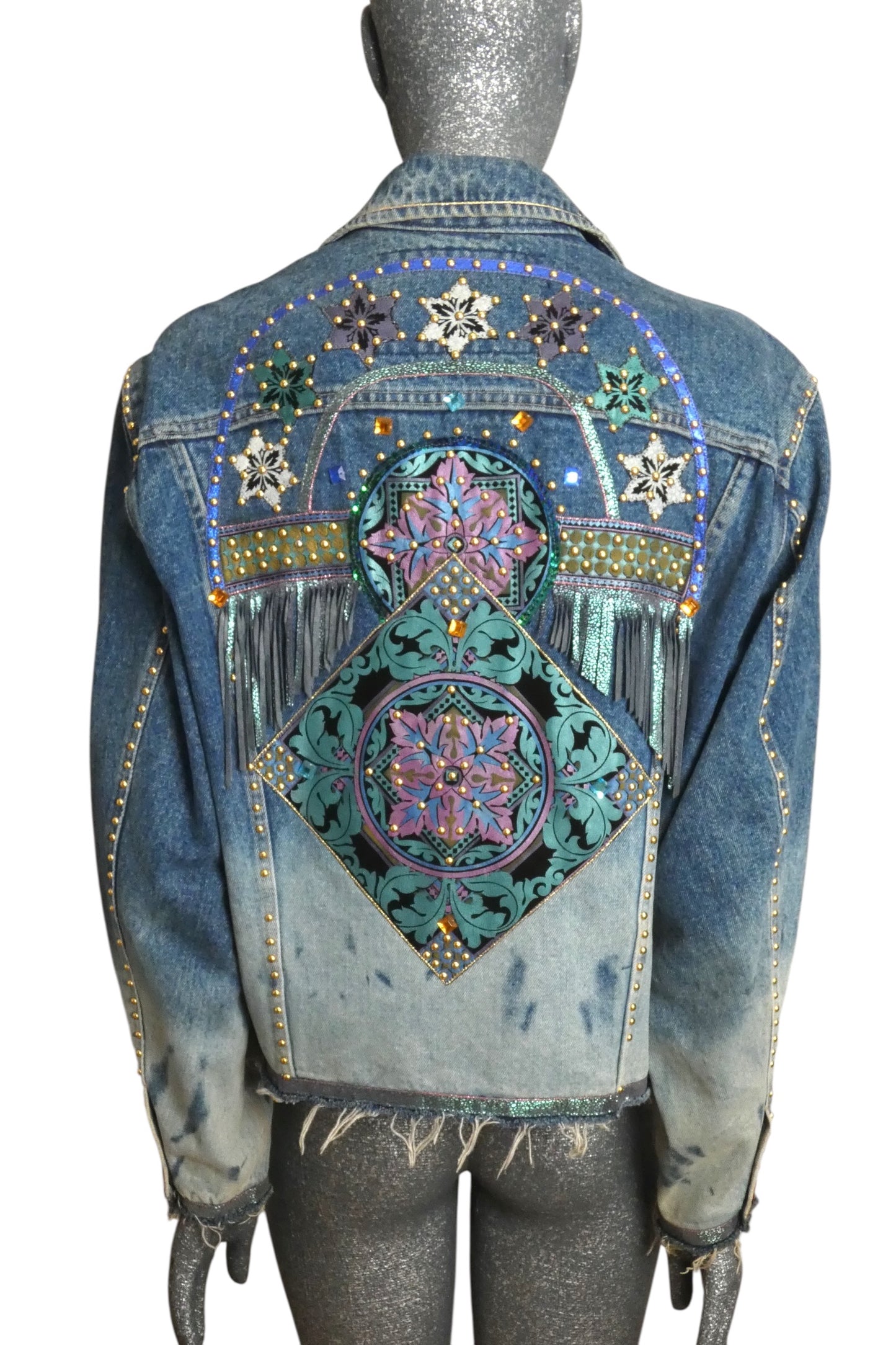 1980s Painted & Studded Denim Jacket, Size 8