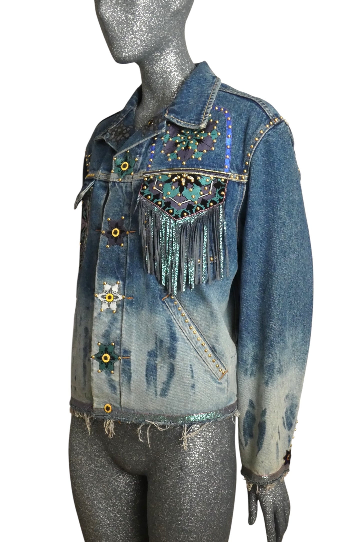 1980s Painted & Studded Denim Jacket, Size 8