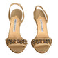 Beaded Linen Sling Back Sandals, Size 38